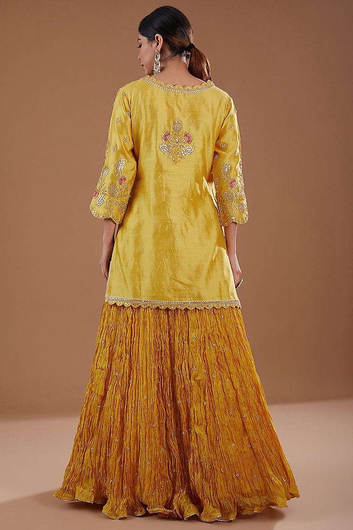 Yellow Pure Spun Silk Gota & Marori Kurta Set by SURBHI SHAH at Pernia's Pop Up Shop