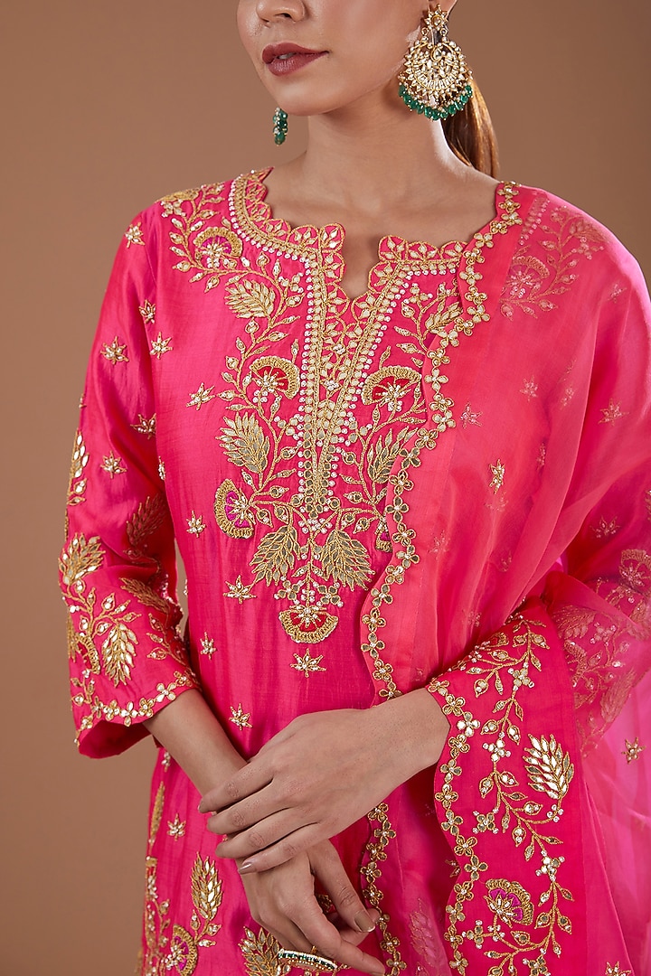 Red Pure Spun Silk Gota & Marori Kurta Set by SURBHI SHAH at Pernia's Pop Up Shop