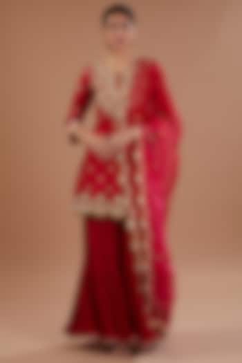Red Crush Pure Chanderi Wedding Sharara Set by SURBHI SHAH at Pernia's Pop Up Shop
