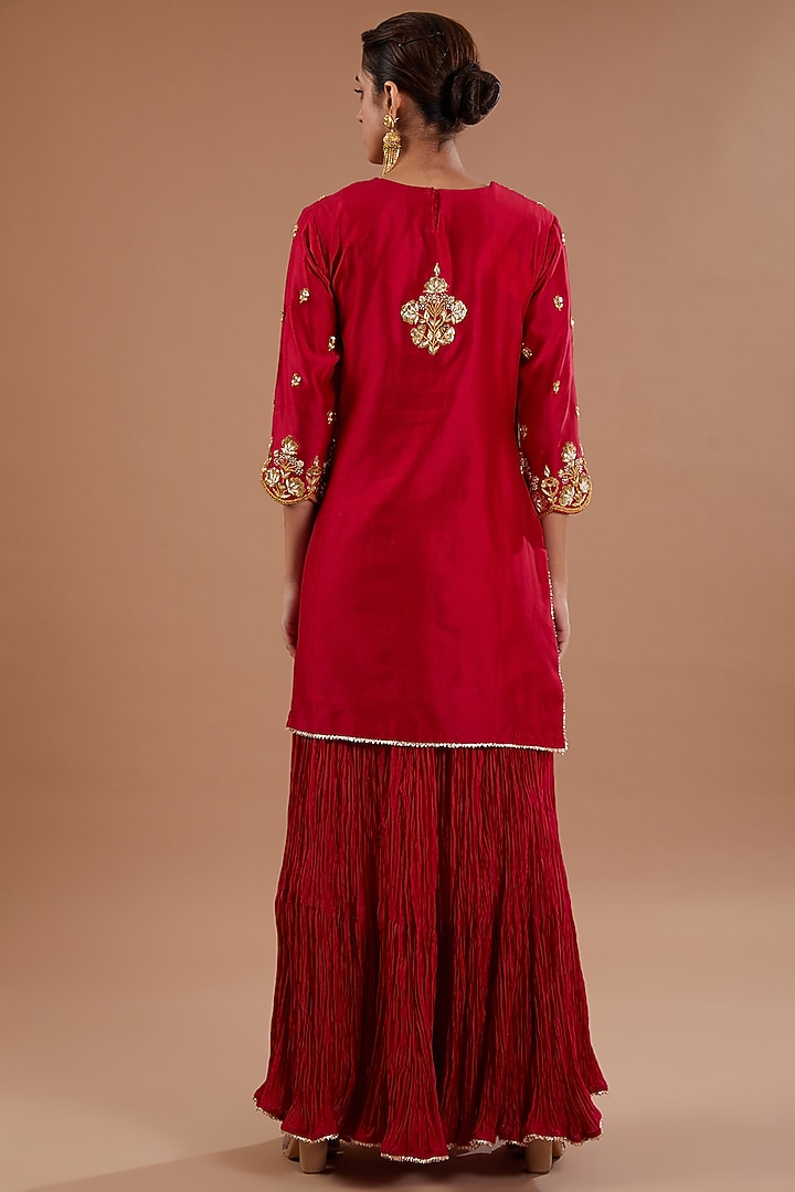 Red Crush Pure Chanderi Wedding Sharara Set by SURBHI SHAH at Pernia's Pop Up Shop