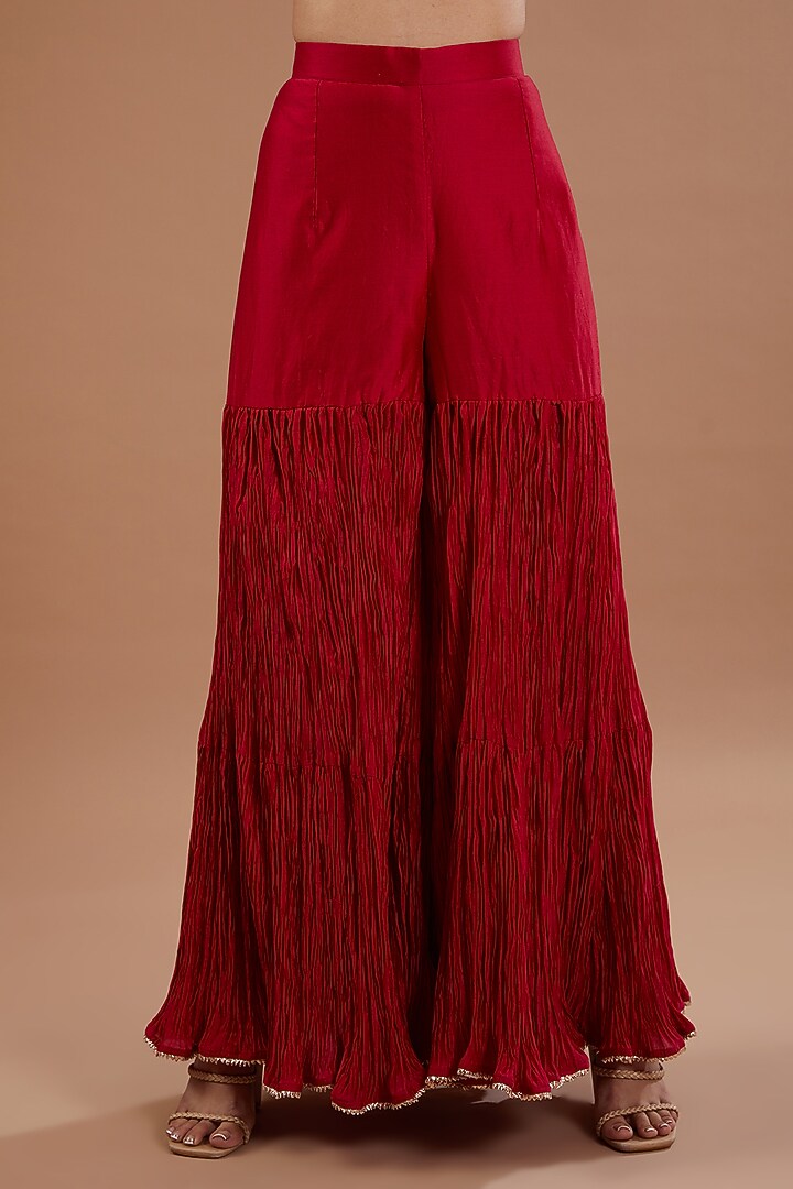 Red Crush Pure Chanderi Wedding Sharara Set by SURBHI SHAH at Pernia's Pop Up Shop