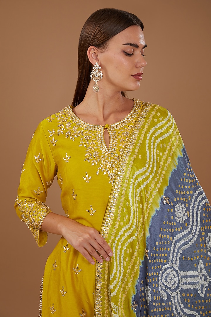 Lime Pure Chanderi Crushed Wedding Sharara Set by SURBHI SHAH at Pernia's Pop Up Shop