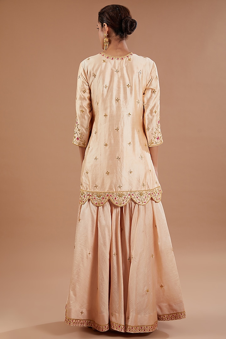 Beige Pure Spun Silk Resham Embroidered Wedding Sharara Set by SURBHI SHAH at Pernia's Pop Up Shop