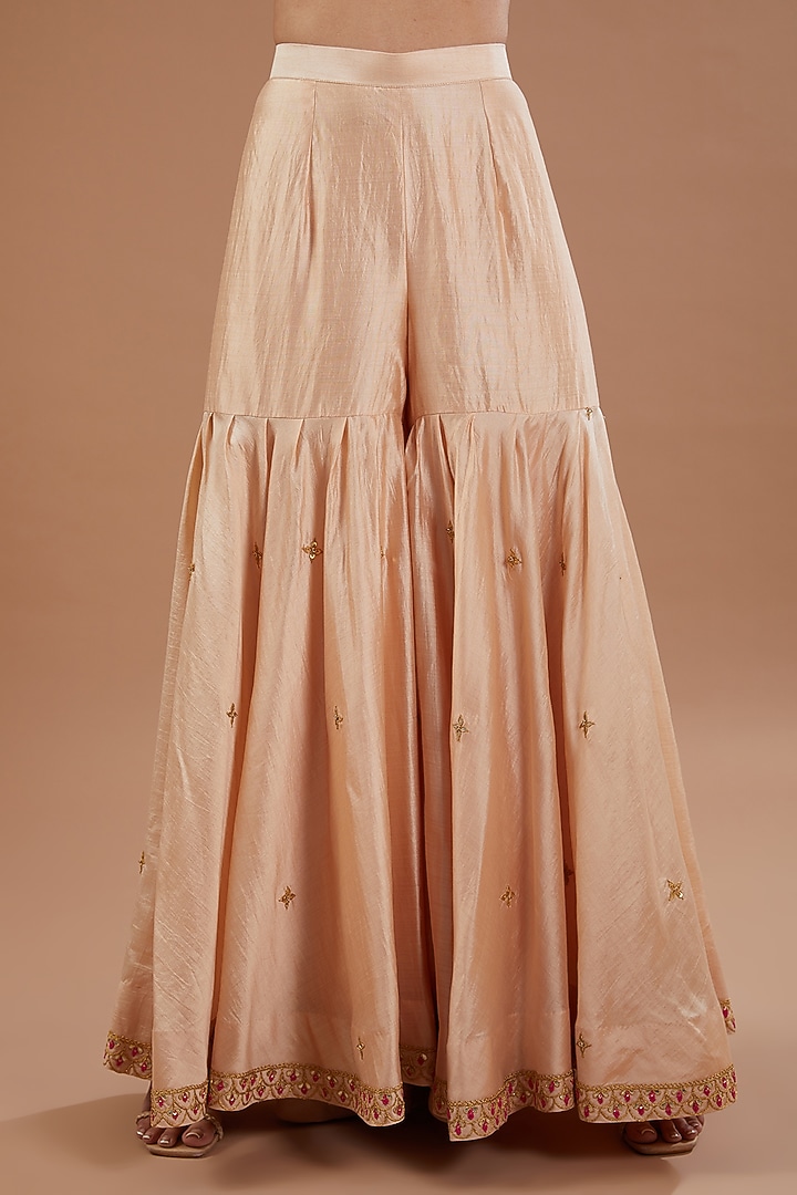 Beige Pure Spun Silk Resham Embroidered Wedding Sharara Set by SURBHI SHAH at Pernia's Pop Up Shop
