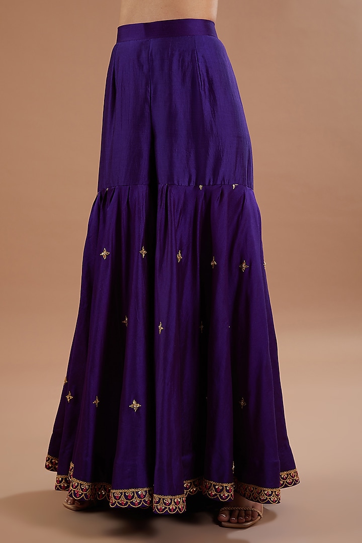 Purple Pure Spun Silk Resham Embroidered Wedding Sharara Set by SURBHI SHAH at Pernia's Pop Up Shop