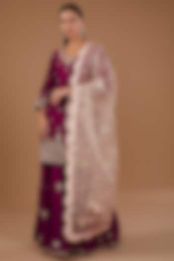 Magenta Pure Spun Silk Sharara Set by SURBHI SHAH at Pernia's Pop Up Shop