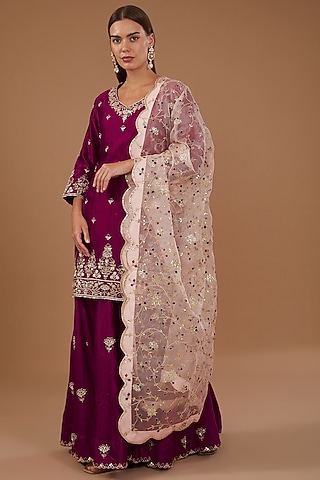 Magenta Pure Spun Silk Sharara Set by SURBHI SHAH