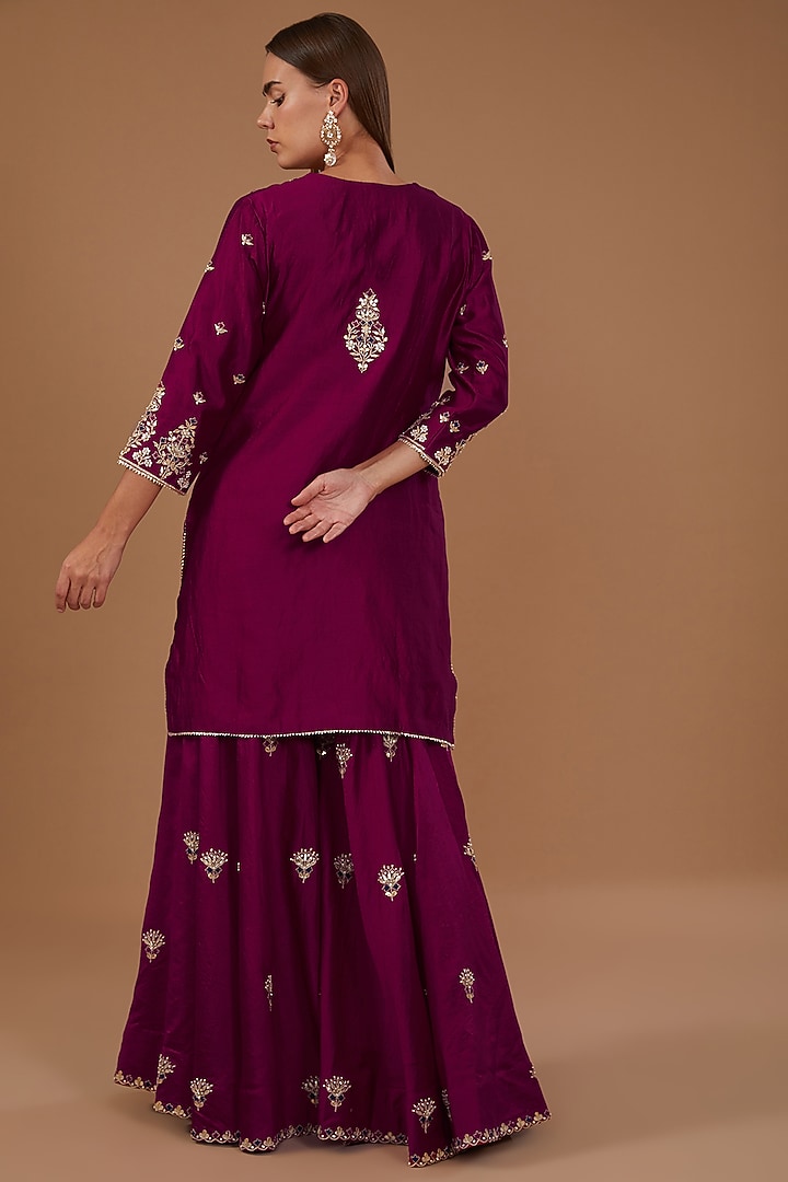 Magenta Pure Spun Silk Wedding Sharara Set by SURBHI SHAH at Pernia's Pop Up Shop