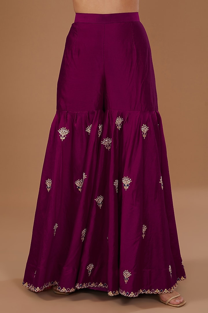 Magenta Pure Spun Silk Wedding Sharara Set by SURBHI SHAH at Pernia's Pop Up Shop