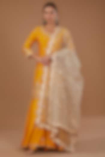 Mango Yellow Pure Spun Silk Wedding Sharara Set by SURBHI SHAH at Pernia's Pop Up Shop