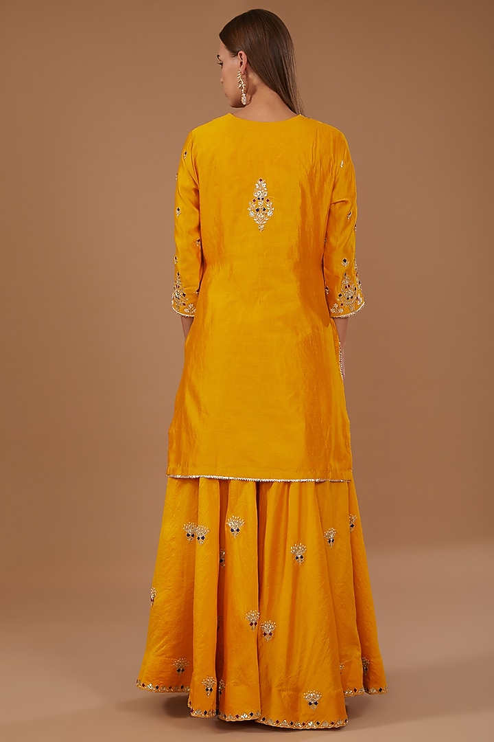 Mango Yellow Pure Spun Silk Wedding Sharara Set by SURBHI SHAH at Pernia's Pop Up Shop