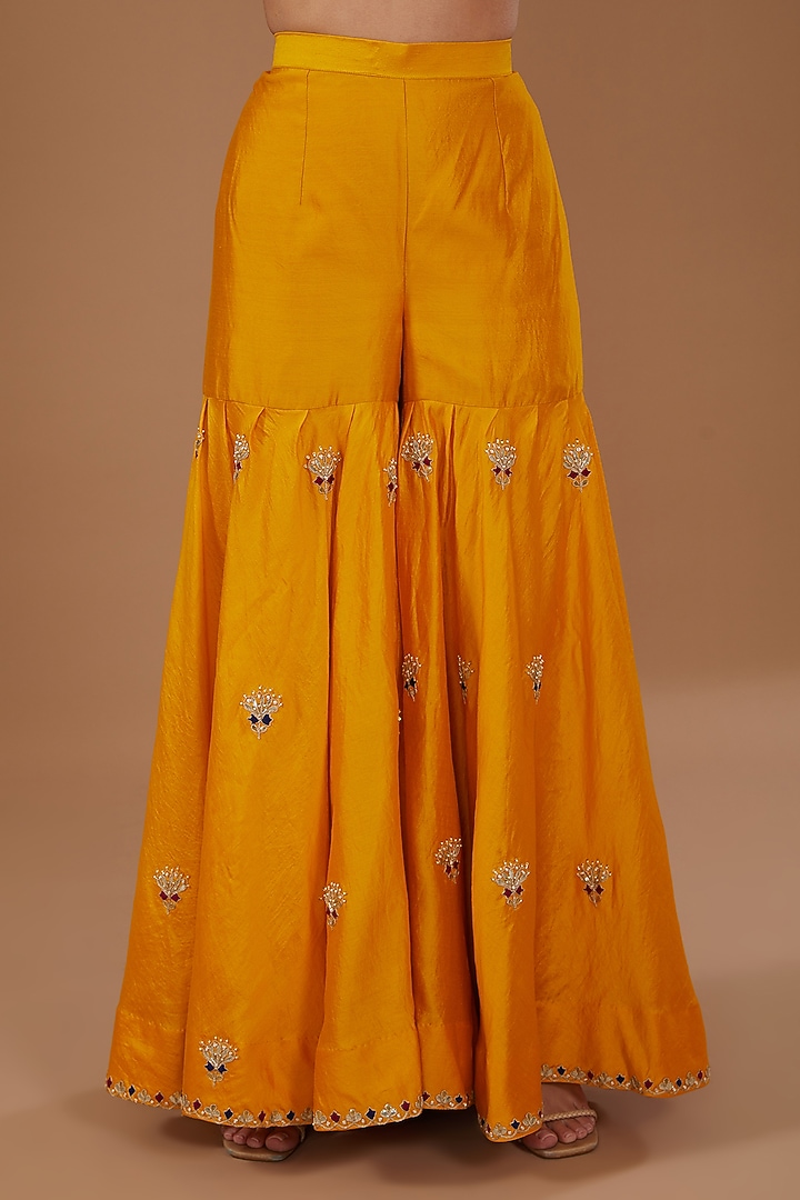Mango Yellow Pure Spun Silk Wedding Sharara Set by SURBHI SHAH at Pernia's Pop Up Shop