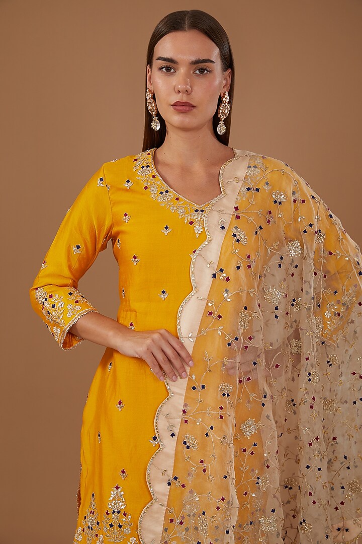 Mango Yellow Pure Spun Silk Wedding Sharara Set by SURBHI SHAH at Pernia's Pop Up Shop