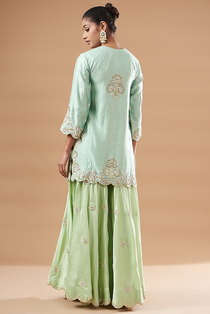 Powder Green Silk Wedding Sharara Set by SURBHI SHAH at Pernia's Pop Up Shop