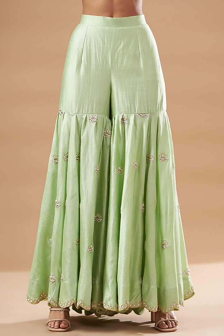 Powder Green Silk Wedding Sharara Set by SURBHI SHAH at Pernia's Pop Up Shop