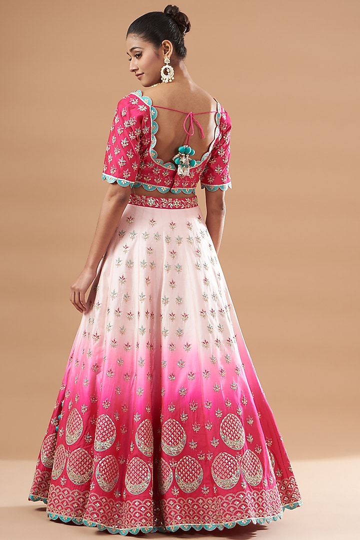 Pink Shaded Pure Spun Silk Embroidered Wedding Lehenga Set by SURBHI SHAH at Pernia's Pop Up Shop