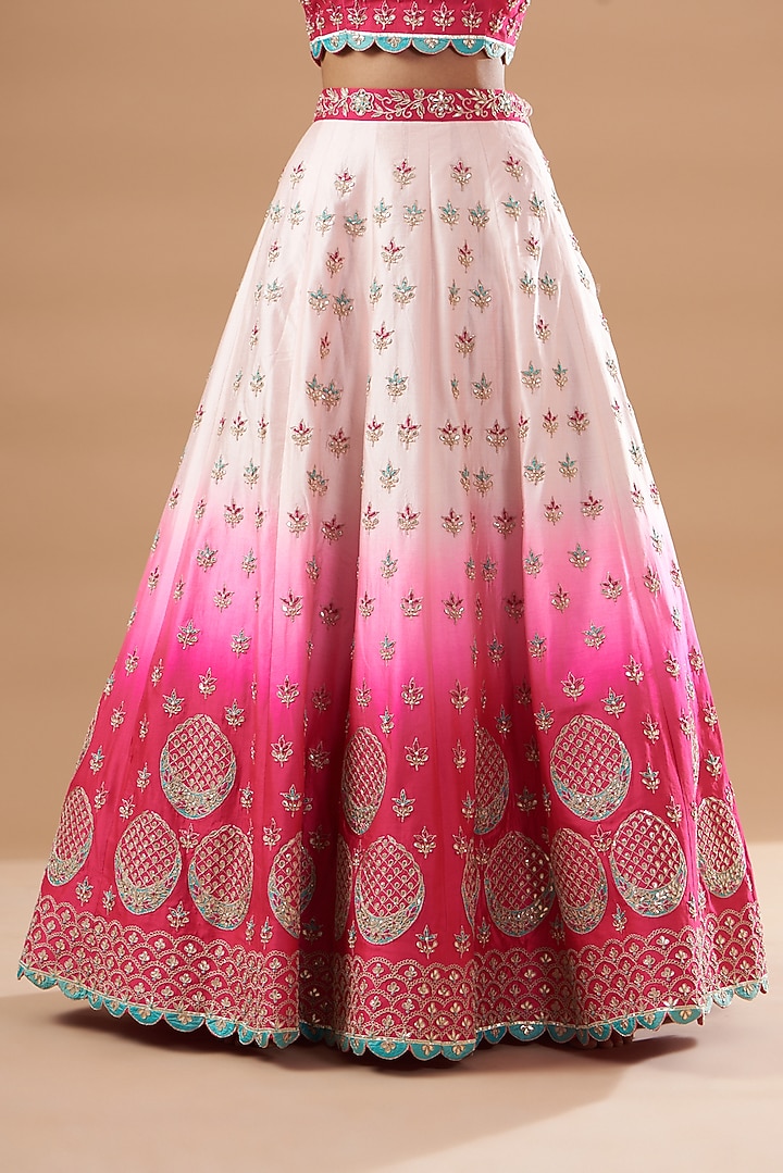 Pink Shaded Pure Spun Silk Embroidered Wedding Lehenga Set by SURBHI SHAH at Pernia's Pop Up Shop