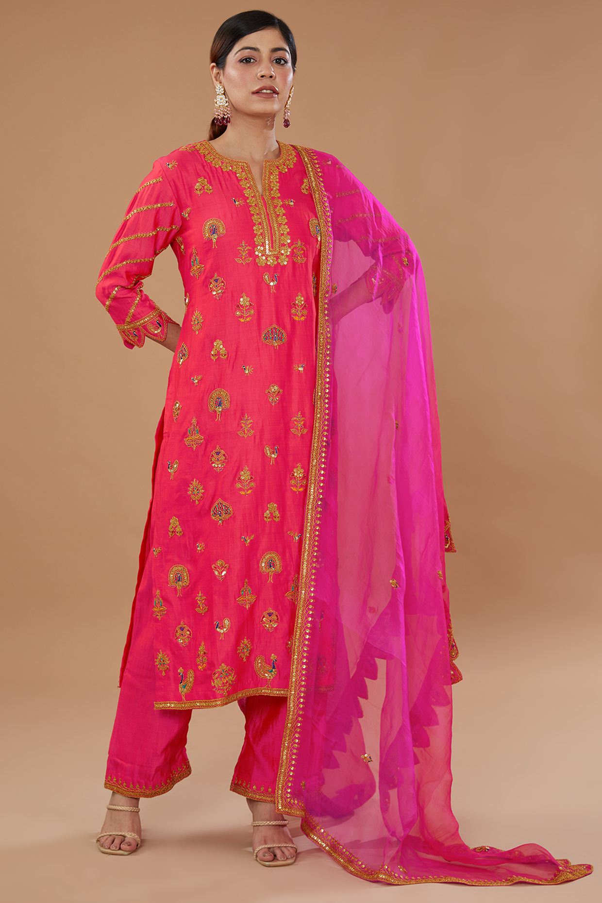 Red Pure Spun Silk Embroidered Kurta Set by SURBHI SHAH at Pernia's Pop Up Shop