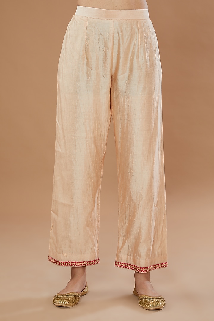 Beige Pure Spun Silk Embroidered Kurta Set by SURBHI SHAH at Pernia's Pop Up Shop