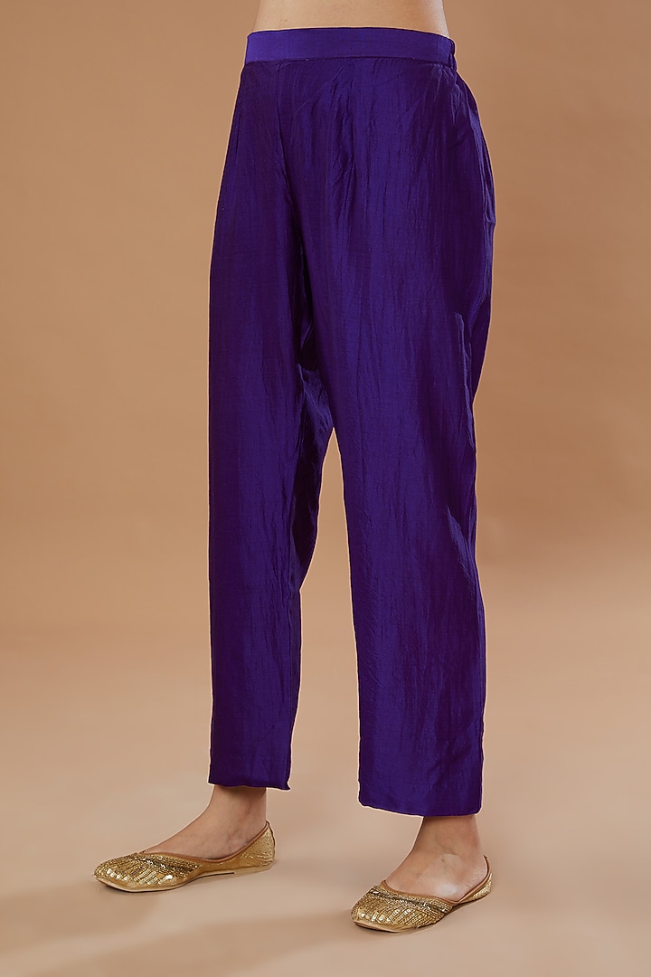 Purple Pure Spun Silk Embroidered Angrakha Set by SURBHI SHAH at Pernia's Pop Up Shop