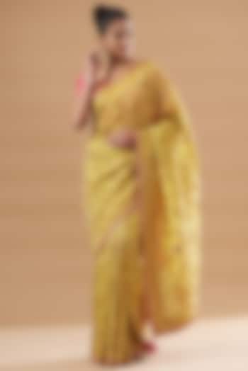 Yellow Pure Tissue Embroidered Saree Set by SURBHI SHAH