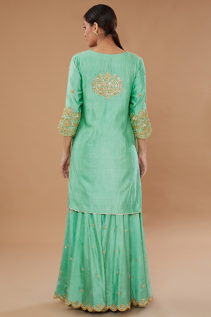 Blue Pure Spun Silk Embroidered Gharara Set by SURBHI SHAH at Pernia's Pop Up Shop
