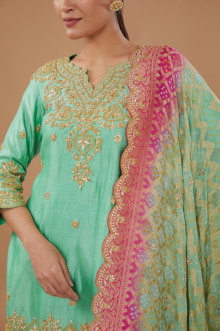 Blue Pure Spun Silk Embroidered Gharara Set by SURBHI SHAH at Pernia's Pop Up Shop