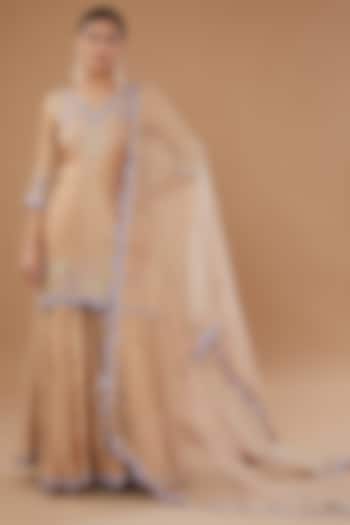 Beige Pure Spun Silk Embroidered Gharara Set by SURBHI SHAH at Pernia's Pop Up Shop