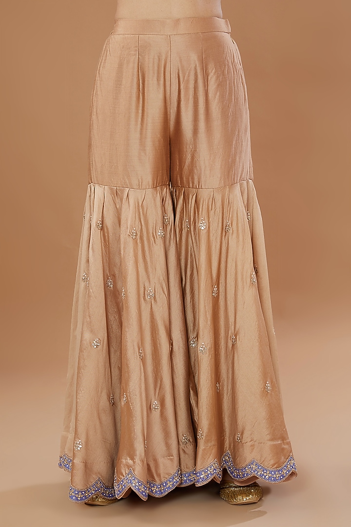 Beige Pure Spun Silk Embroidered Gharara Set by SURBHI SHAH at Pernia's Pop Up Shop