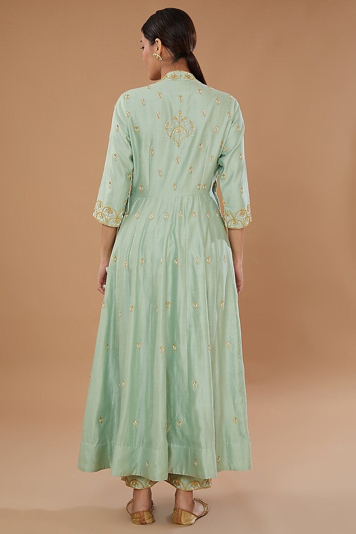 Powder Blue Pure Spun Silk Hand Embroidered Angrakha Set by SURBHI SHAH at Pernia's Pop Up Shop