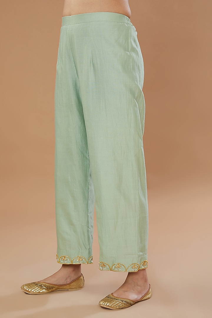 Powder Blue Pure Spun Silk Hand Embroidered Angrakha Set by SURBHI SHAH at Pernia's Pop Up Shop