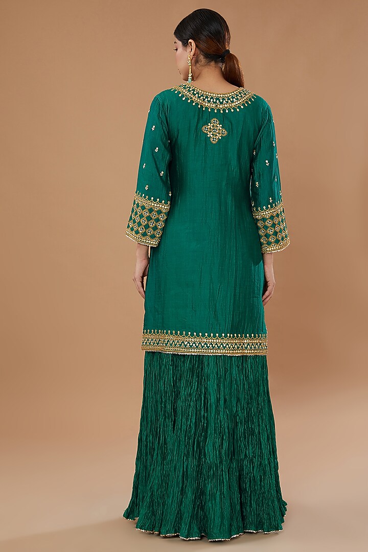 Emerald Green Pure Spun Silk Skirt Set by SURBHI SHAH at Pernia's Pop Up Shop