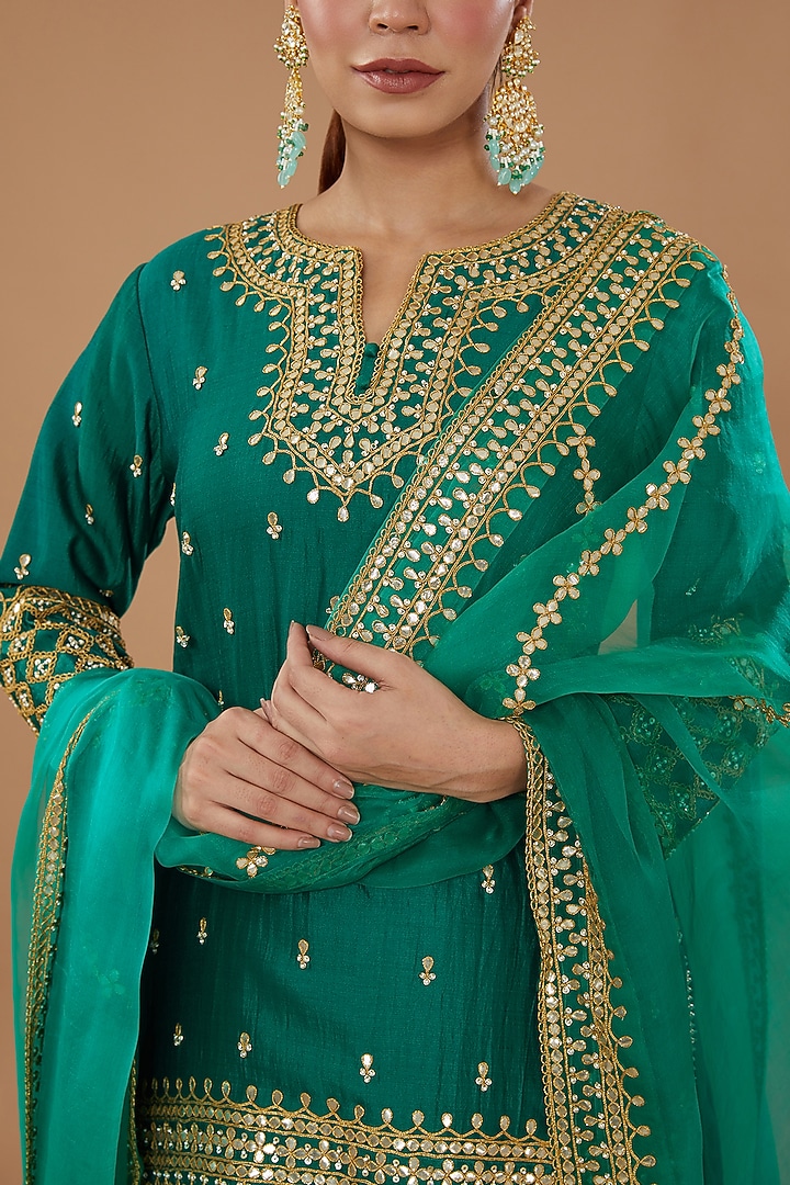 Emerald Green Pure Spun Silk Skirt Set by SURBHI SHAH at Pernia's Pop Up Shop