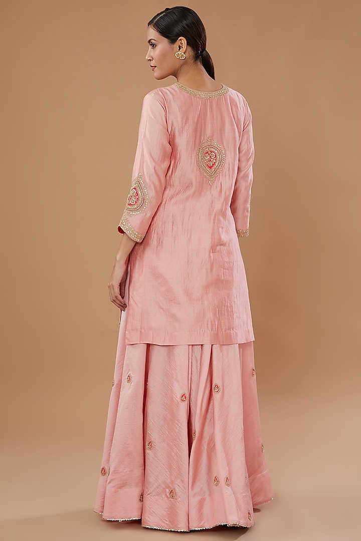 Pink Pure Spun Silk Embroidered Wedding Sharara Set by SURBHI SHAH at Pernia's Pop Up Shop