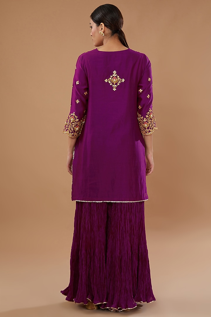 Magenta Crushed Wedding Sharara Set by SURBHI SHAH at Pernia's Pop Up Shop