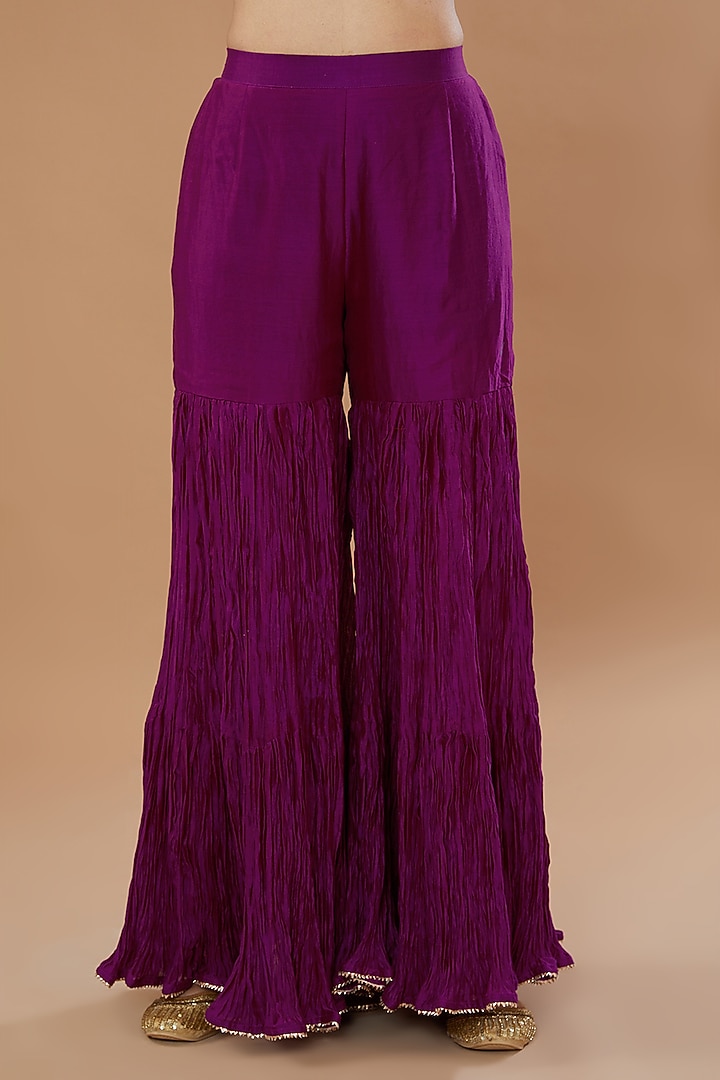 Magenta Crushed Wedding Sharara Set by SURBHI SHAH at Pernia's Pop Up Shop