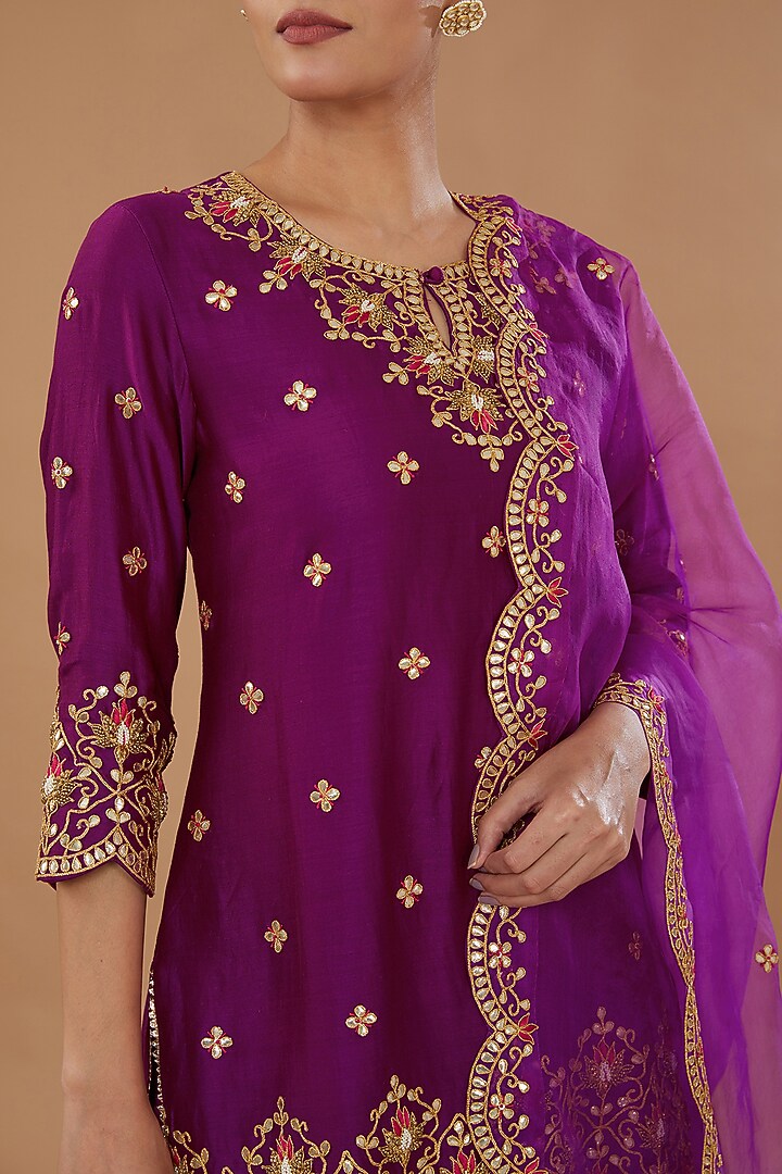 Magenta Crushed Wedding Sharara Set by SURBHI SHAH at Pernia's Pop Up Shop