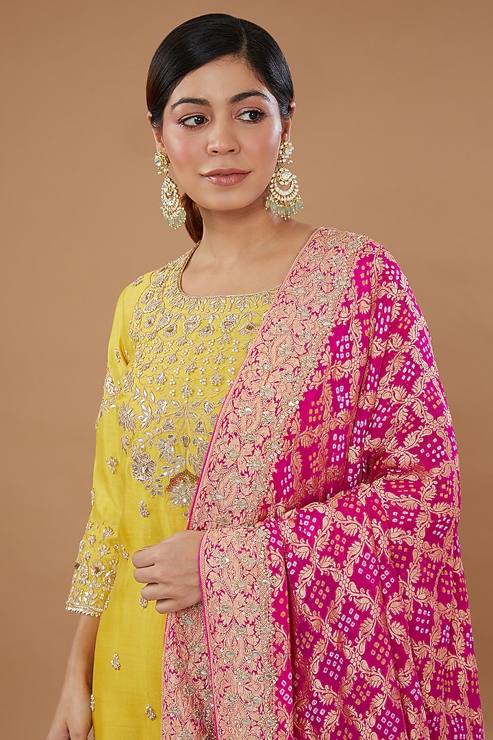 Yellow Pure Spun Silk Embroidered Wedding Sharara Set by SURBHI SHAH at Pernia's Pop Up Shop
