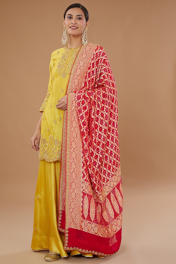 Yellow Pure Spun Silk Embroidered Wedding Sharara Set by SURBHI SHAH at Pernia's Pop Up Shop