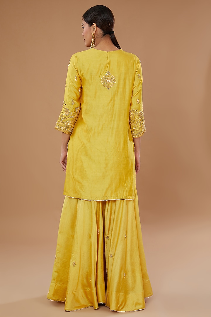 Yellow Pure Spun Silk Embroidered Wedding Sharara Set by SURBHI SHAH at Pernia's Pop Up Shop