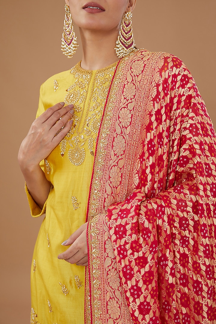 Yellow Pure Spun Silk Embroidered Wedding Sharara Set by SURBHI SHAH at Pernia's Pop Up Shop