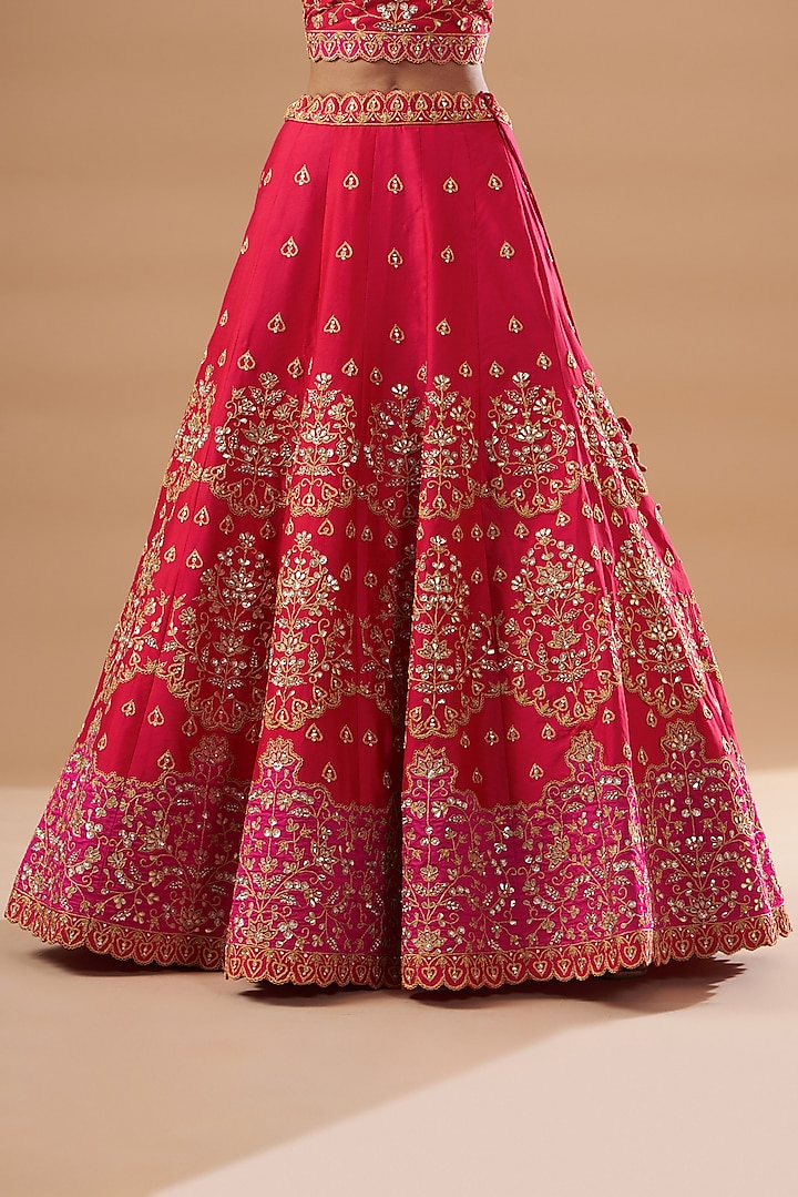 Red Pure Silk Embroidered Wedding Lehenga Set by SURBHI SHAH at Pernia's Pop Up Shop