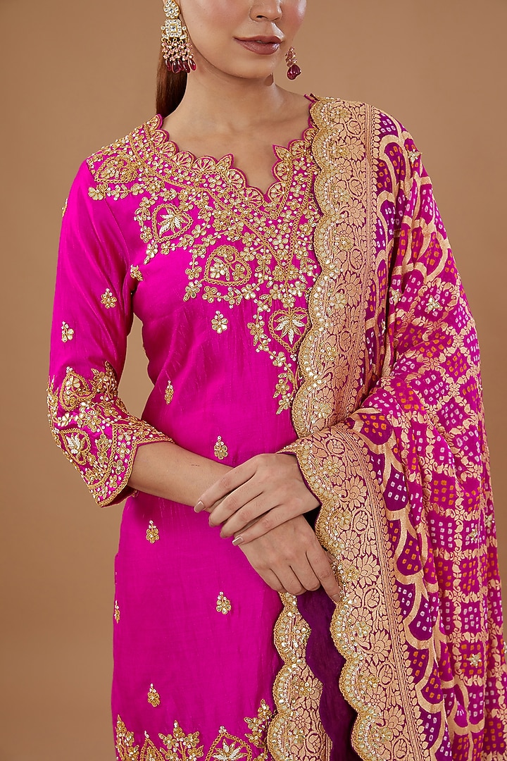 Rani Pink Pure Spun Silk Embroidered Wedding Sharara Set by SURBHI SHAH at Pernia's Pop Up Shop