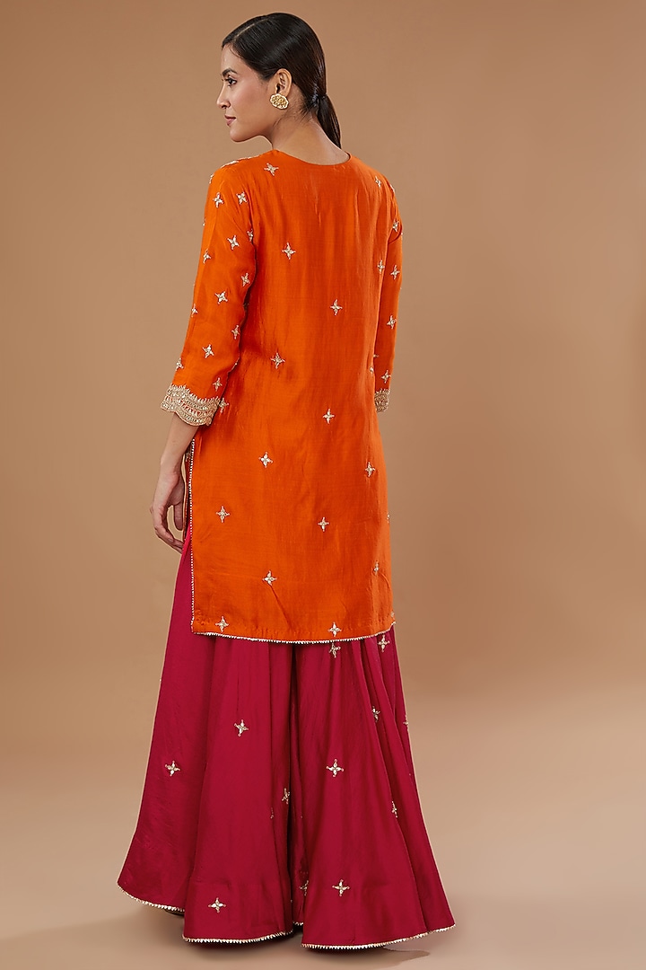 Red Pure Spun Silk Gharara Set by SURBHI SHAH at Pernia's Pop Up Shop