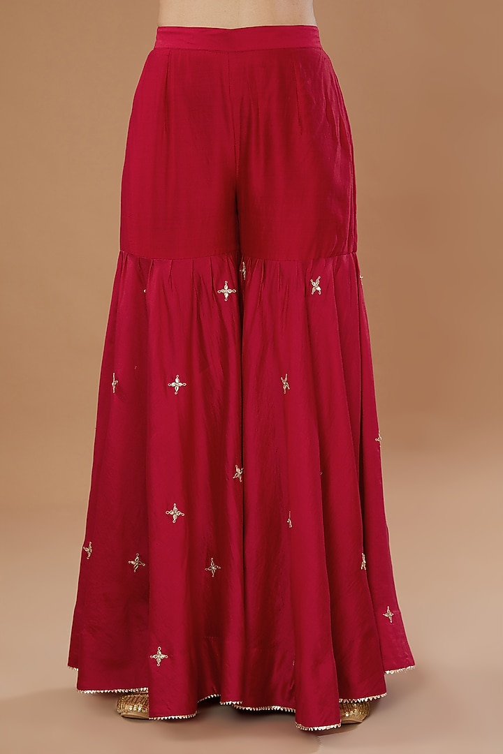 Red Pure Spun Silk Gharara Set by SURBHI SHAH at Pernia's Pop Up Shop