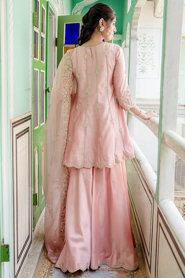 Powder Pink Pure Silk Gharara Set by SURBHI SHAH at Pernia's Pop Up Shop
