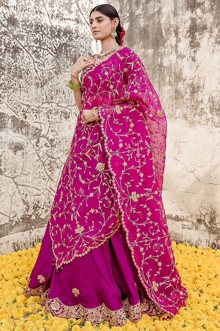 Purple Pure Silk Embroidered Bridal Lehenga Set by SURBHI SHAH at Pernia's Pop Up Shop
