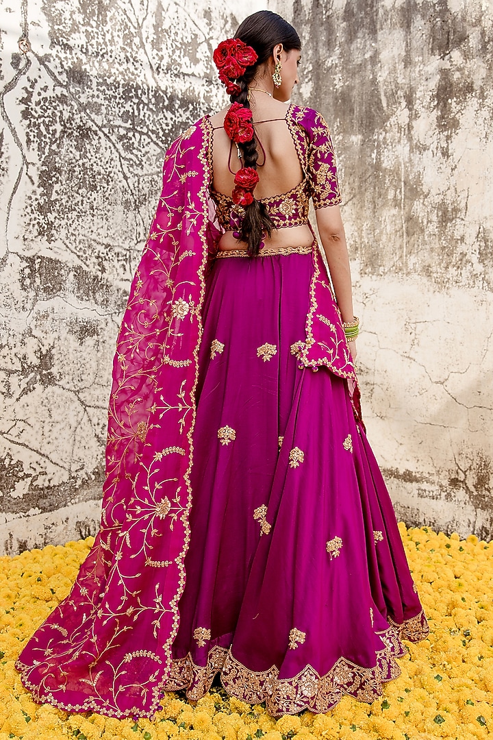 Purple Pure Silk Embroidered Bridal Lehenga Set by SURBHI SHAH at Pernia's Pop Up Shop