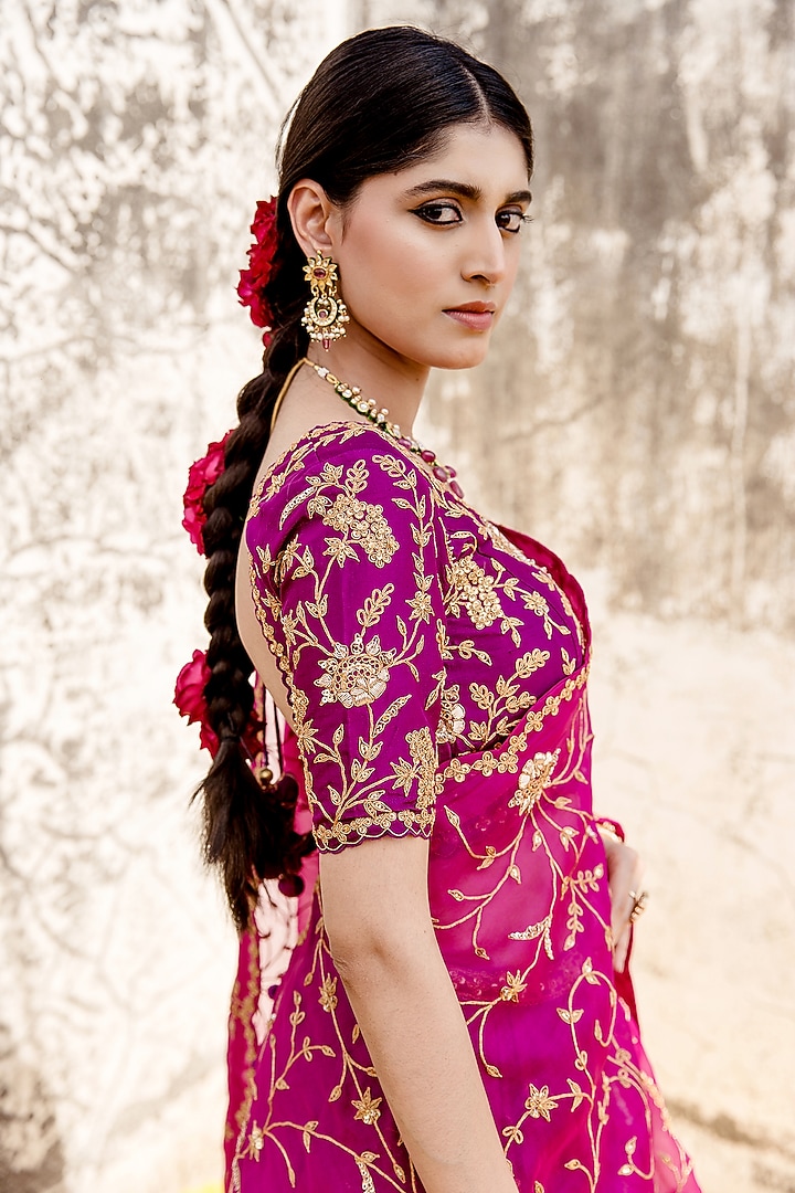 Purple Pure Silk Embroidered Bridal Lehenga Set by SURBHI SHAH at Pernia's Pop Up Shop