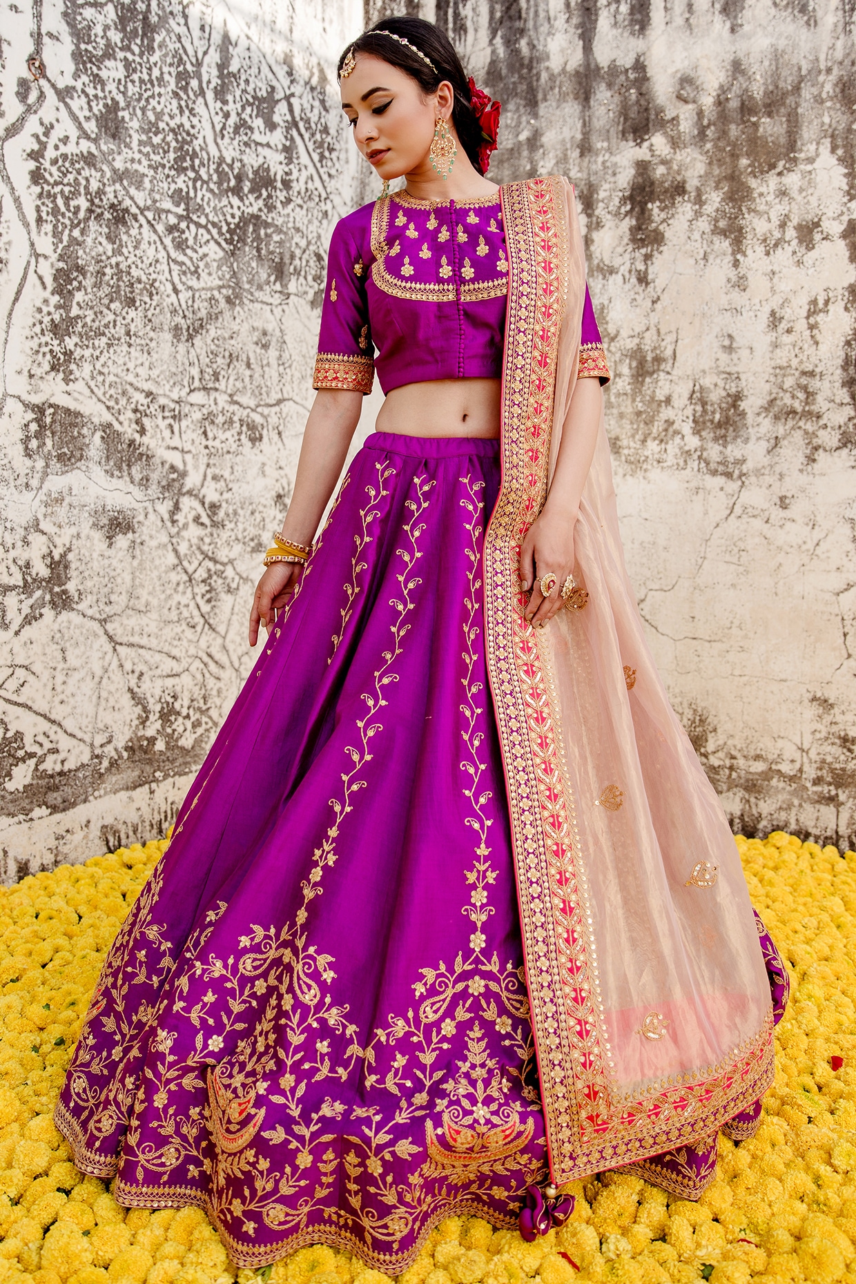 Embroidery Purple Sequins Silk Wedding Lehenga With Pastel Pink Choli And  Dupatta at Rs 3600 in Surat